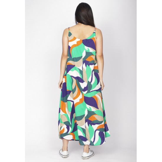 Vestido Longo Caçuá Viscose Alça Fina Estampa Brisa do Mar