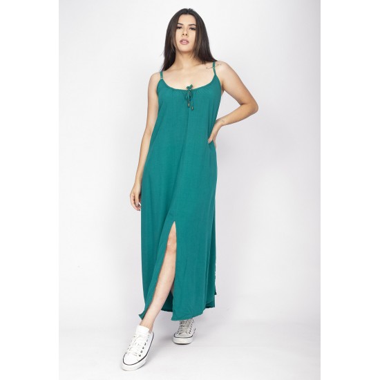 Vestido Longo Caçuá Viscose Alça Fina Verde