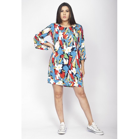 Vestido Curto Viscose Balli Manga Ampla Estampa Floresce