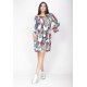 Vestido Curto Viscose Balli Manga Ampla Estampa Floresce