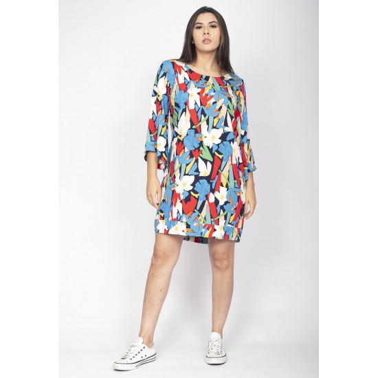 Vestido Curto Viscose Balli Manga Ampla Estampa Floresce