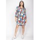 Vestido Curto Viscose Balli Manga Ampla Estampa Floresce
