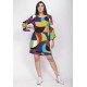 Vestido Curto Viscose Balli Manga Ampla Estampa Jardim Azul