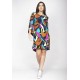 Vestido Curto Viscose Balli Manga Ampla Estampa Aurora Urbana