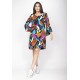 Vestido Curto Viscose Balli Manga Ampla Estampa Aurora Urbana