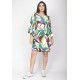 Vestido Curto Viscose Balli Manga Ampla Estampa Encanto Botânico