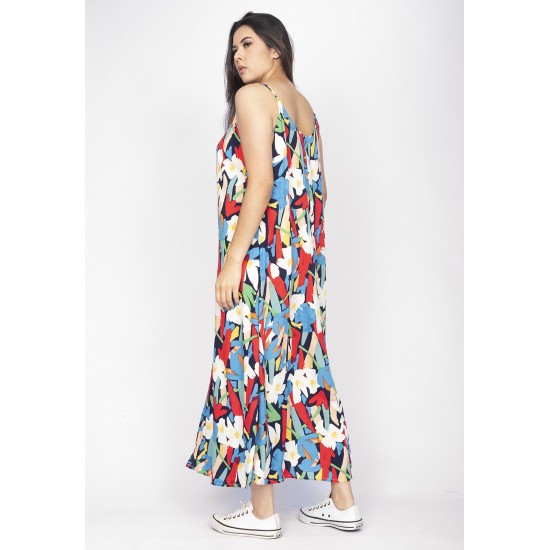 Vestido Longo Caçuá Viscose Alça Fina Estampa Floresce