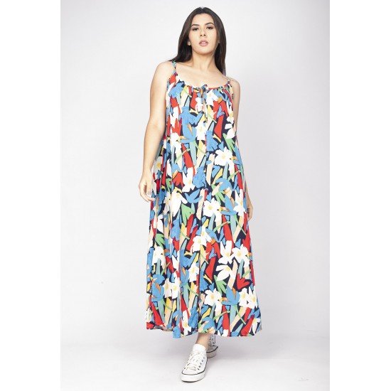 Vestido Longo Caçuá Viscose Alça Fina Estampa Floresce