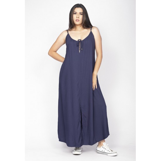 Vestido Longo Caçuá Viscose Alça Fina Azul Marinho