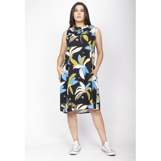 Vestido Midi Viscose Regata Piaf Jardim Noturno