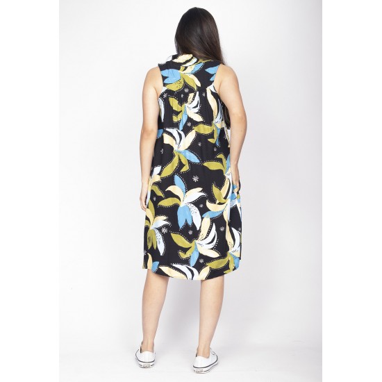 Vestido Midi Viscose Regata Piaf Jardim Noturno
