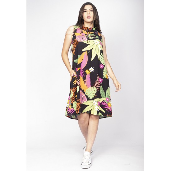 Vestido Midi Viscose Regata Piaf Fesra das Flores Azul