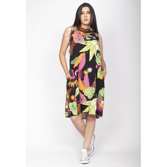 Vestido Midi Viscose Regata Piaf Fesra das Flores Azul