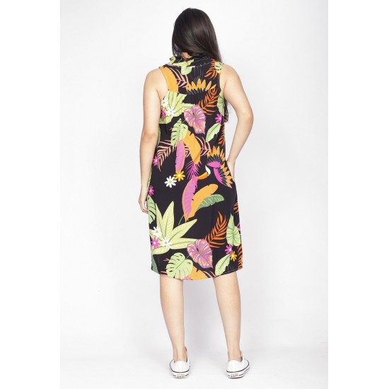 Vestido Midi Viscose Regata Piaf Fesra das Flores Azul