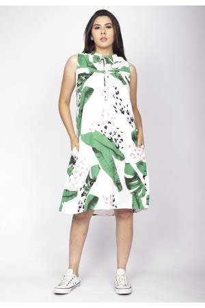 Vestido Midi Viscose Regata Piaf Folhagem Poetica