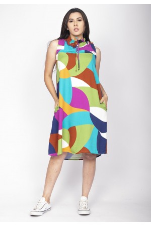 Vestido Midi Viscose Regata Piaf Jardim Azul