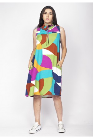 Vestido Midi Viscose Regata Piaf Jardim Azul