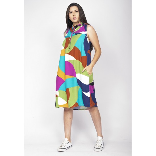 Vestido Midi Viscose Regata Piaf Jardim Azul