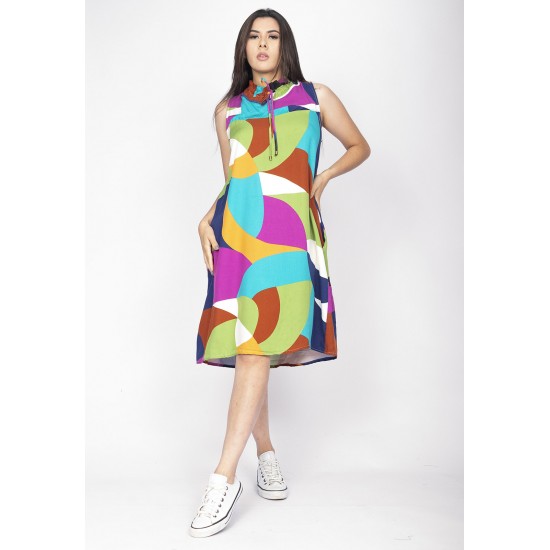 Vestido Midi Viscose Regata Piaf Jardim Azul