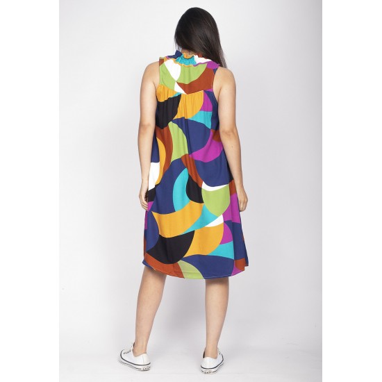 Vestido Midi Viscose Regata Piaf Jardim Azul