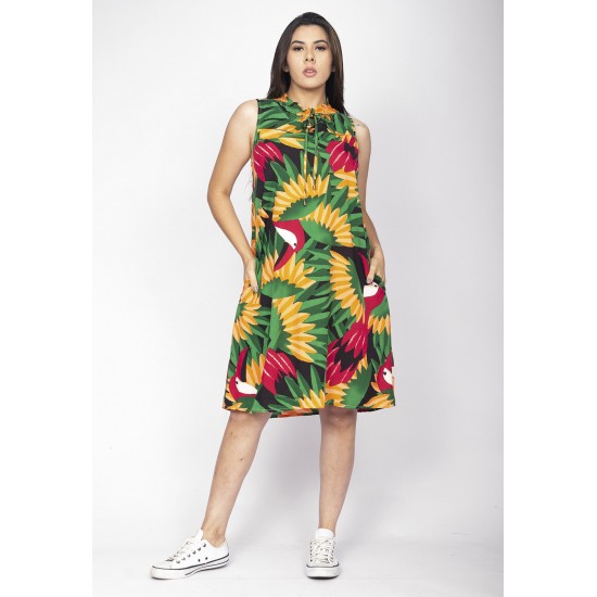 Vestido Midi Viscose Regata Piaf Festa dos Tucanos