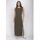 Vestido Midi Faixa Lateral Verde Militar