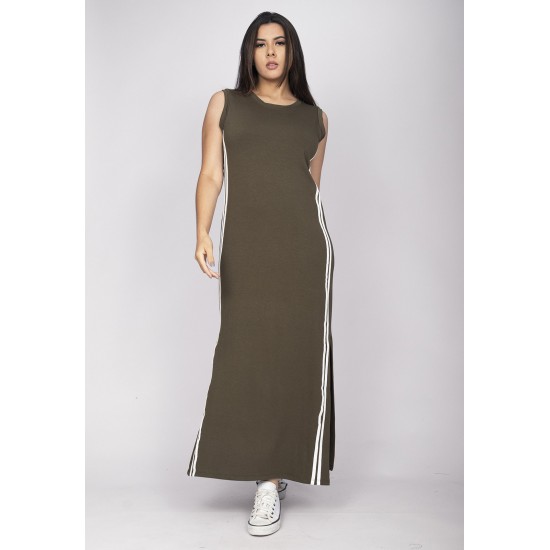 Vestido Midi Faixa Lateral Verde Militar