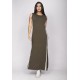 Vestido Midi Faixa Lateral Verde Militar