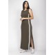 Vestido Midi Faixa Lateral Verde Militar