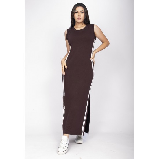 Vestido Midi Faixa Lateral Verde Marrom