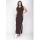 Vestido Midi Faixa Lateral Verde Marrom