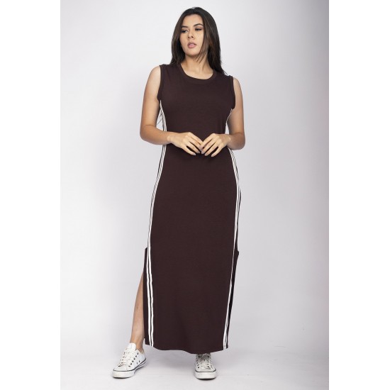 Vestido Midi Faixa Lateral Verde Marrom