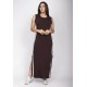 Vestido Midi Faixa Lateral Verde Marrom
