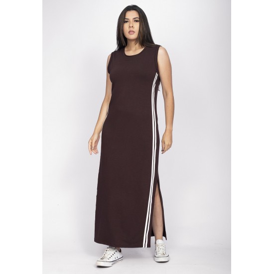 Vestido Midi Faixa Lateral Verde Marrom