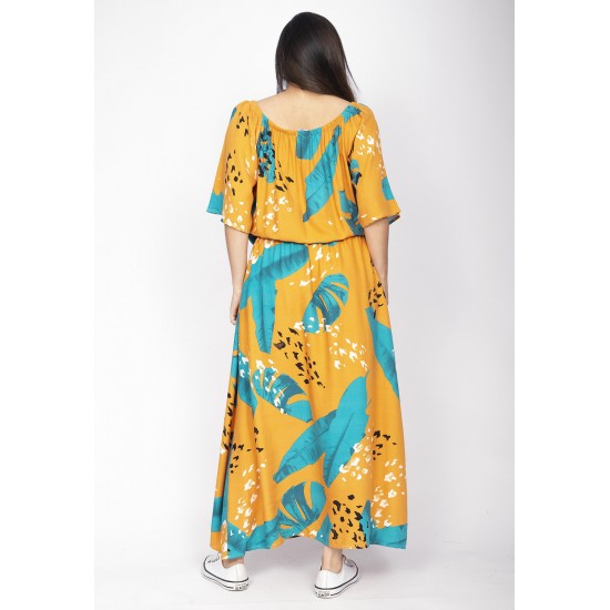 Vestido Midi Viscose Ciganinha com Lapela Estampa Aurora Botânica