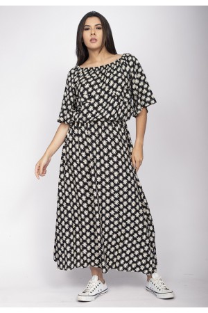 Vestido Midi Viscose Ciganinha com Lapela Estampa Encanto das Margaridas