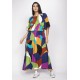 Vestido Midi Viscose Ciganinha com Lapela Estampa Jardim Azul