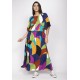 Vestido Midi Viscose Ciganinha com Lapela Estampa Jardim Azul