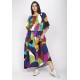 Vestido Midi Viscose Ciganinha com Lapela Estampa Jardim Azul