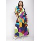 Vestido Midi Viscose Ciganinha com Lapela Estampa Jardim Azul