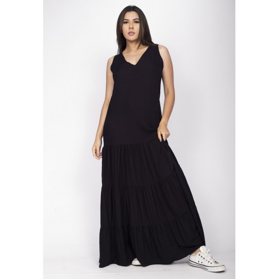 Vestido Aurora Longo Viscose Preto