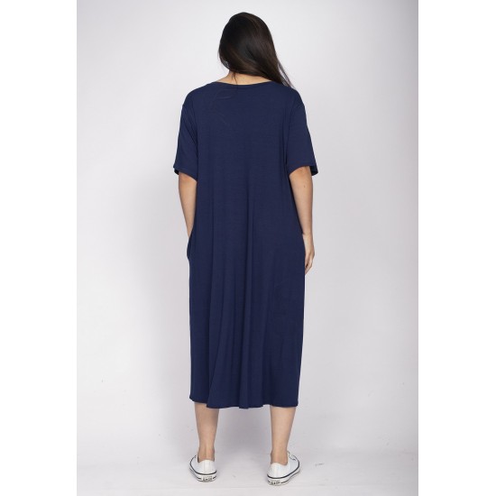 Vestido Ébano Malha Midi Plus Azul Marinho
