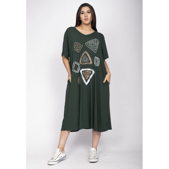 Vestido Ébano Malha Midi Plus Verde Musgo