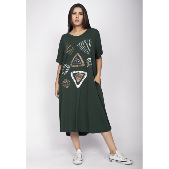 Vestido Ébano Malha Midi Plus Verde Musgo