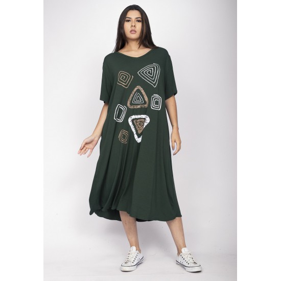 Vestido Ébano Malha Midi Plus Verde Musgo