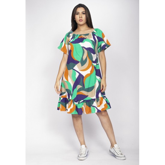 Vestido Curto Mullet Ombro a Ombro Estampa Brisa do Mar