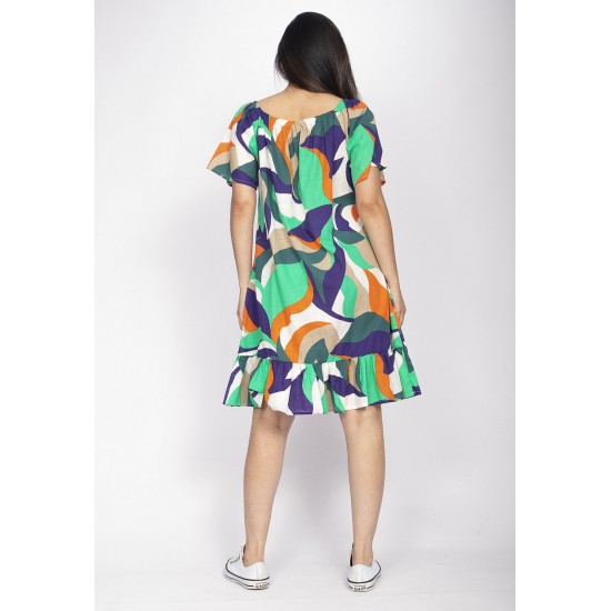 Vestido Curto Mullet Ombro a Ombro Estampa Brisa do Mar