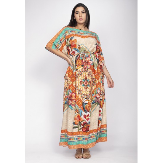 Vestido Kaftan Viscose Longo Estampa Tucano Urbano