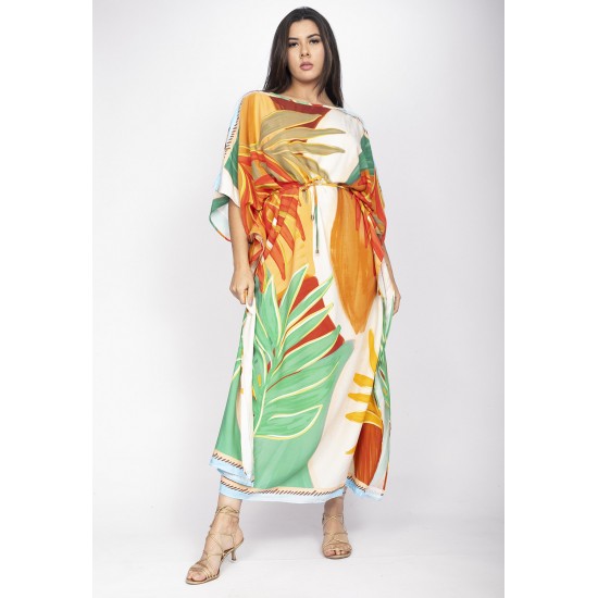 Vestido Kaftan Viscose Longo Estampa Jardim do Sol