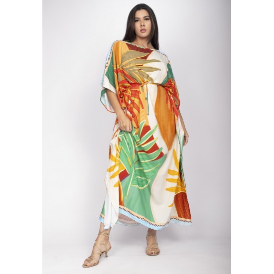 Vestido Kaftan Viscose Longo Estampa Jardim do Sol